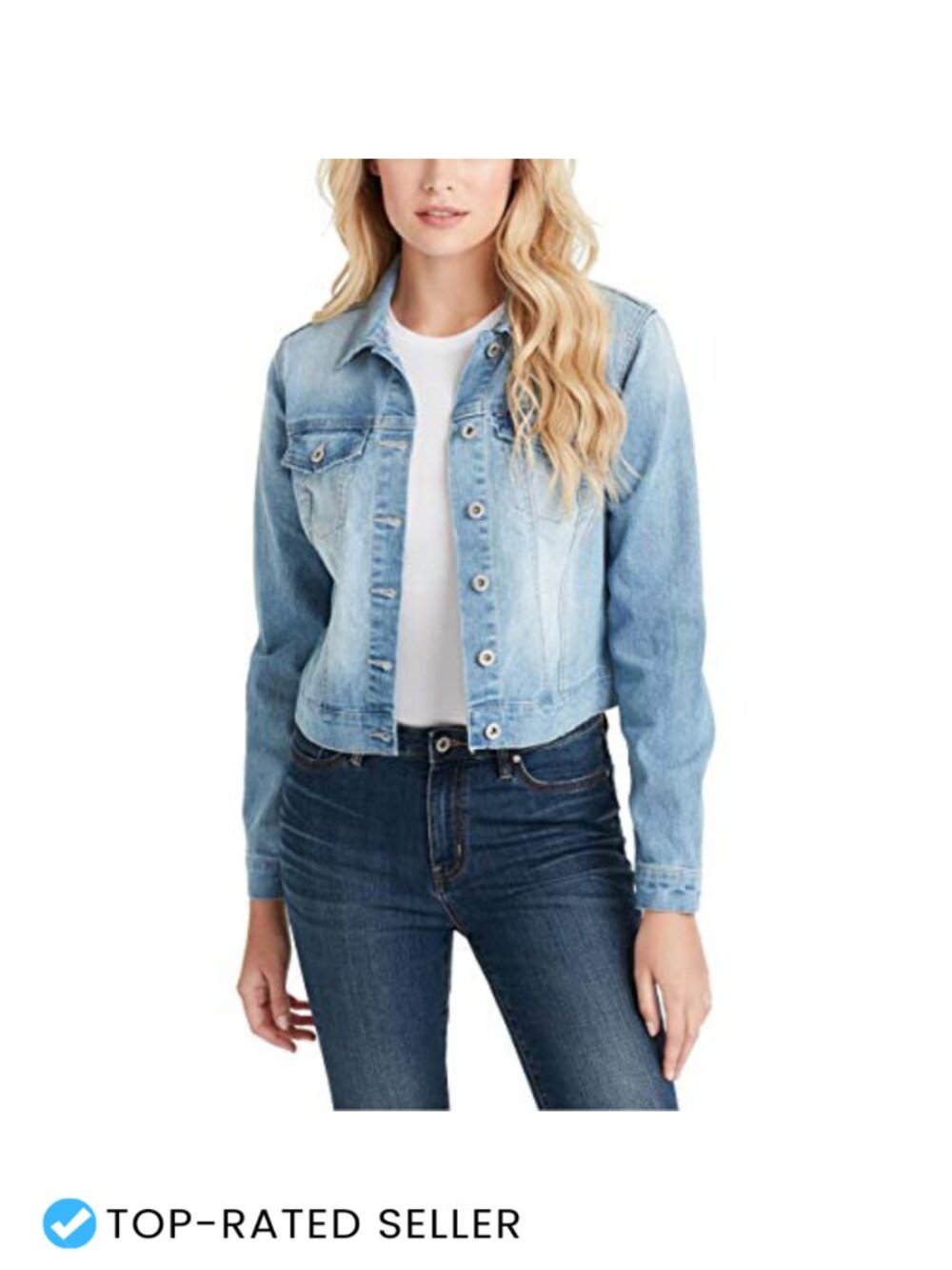 Crop Denim Jacket Women's Classic Fit Button Front Feminine Pixie